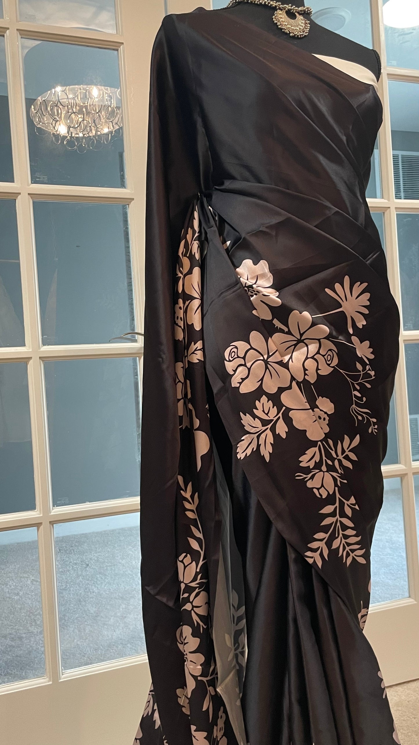 Black and white soft silk saree