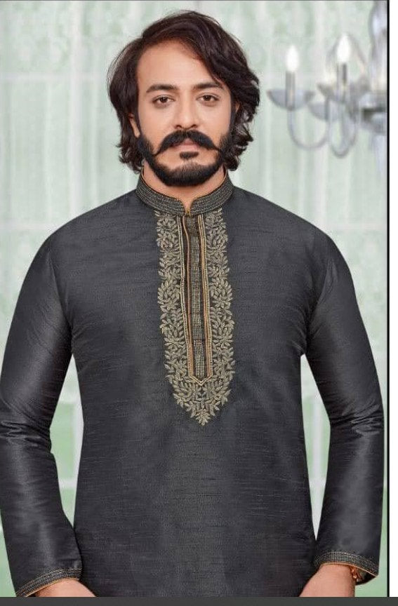 Black Banglori Silk Men's Kurta Pajama set