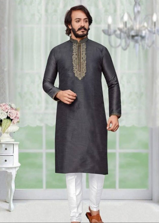 Black Banglori Silk Men's Kurta Pajama set