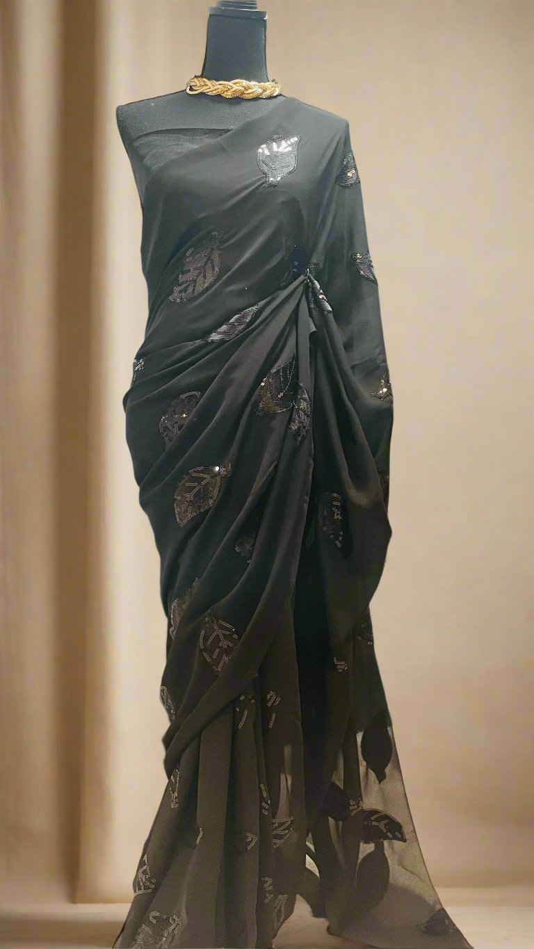 Black Georgette sequins saree