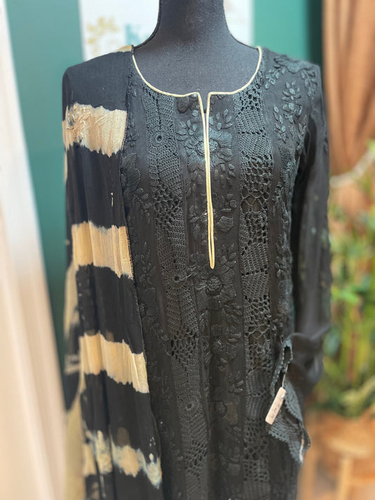 Black chickenkari hand work salwar kameez